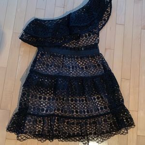 Self portrait lace black floral one shoulder dress